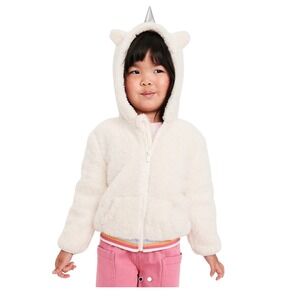 Old Navy Toddler Girls Unicorn Sherpa Zip-Front Hoodie Cream Rainbow 3T NEW